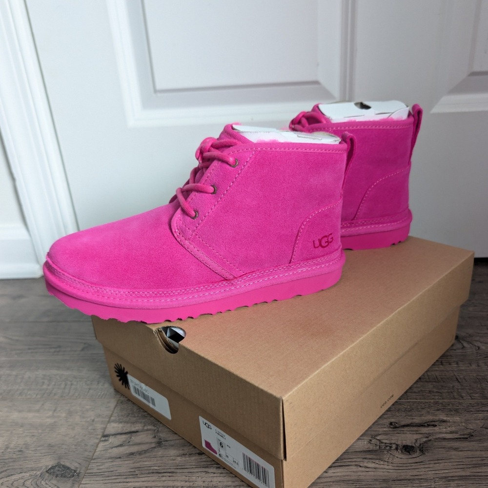 🆕 UGG Suede Neumel Lace Up Wool Lined Chukka Warm Boots Big Kid Sz 6 Neon Pink - Picture 9 of 12